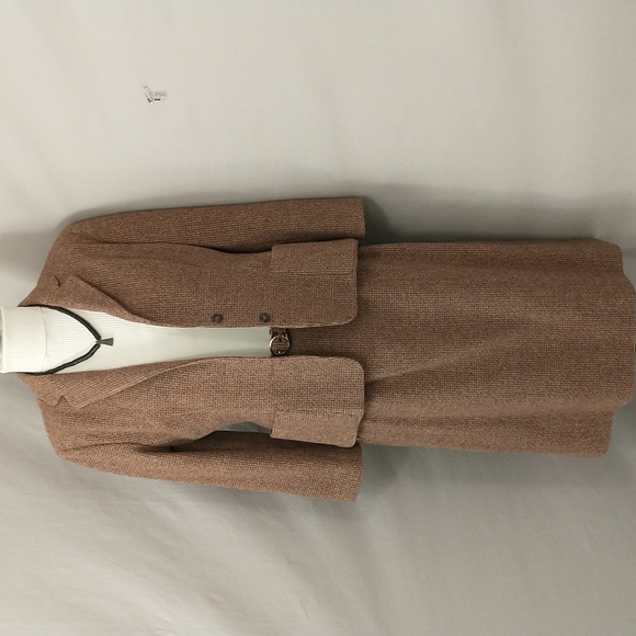 Vintage Tweed Suit USA md Neutral Woven Wool Timeless Classic Skirt Blazer &Belt - Picture 2 of 12